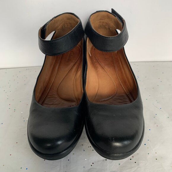 Clarks Artisan Clarene Tide Black Leather Ankle Strap Platform Wedges - Size 6.5 - Picture 13 of 16